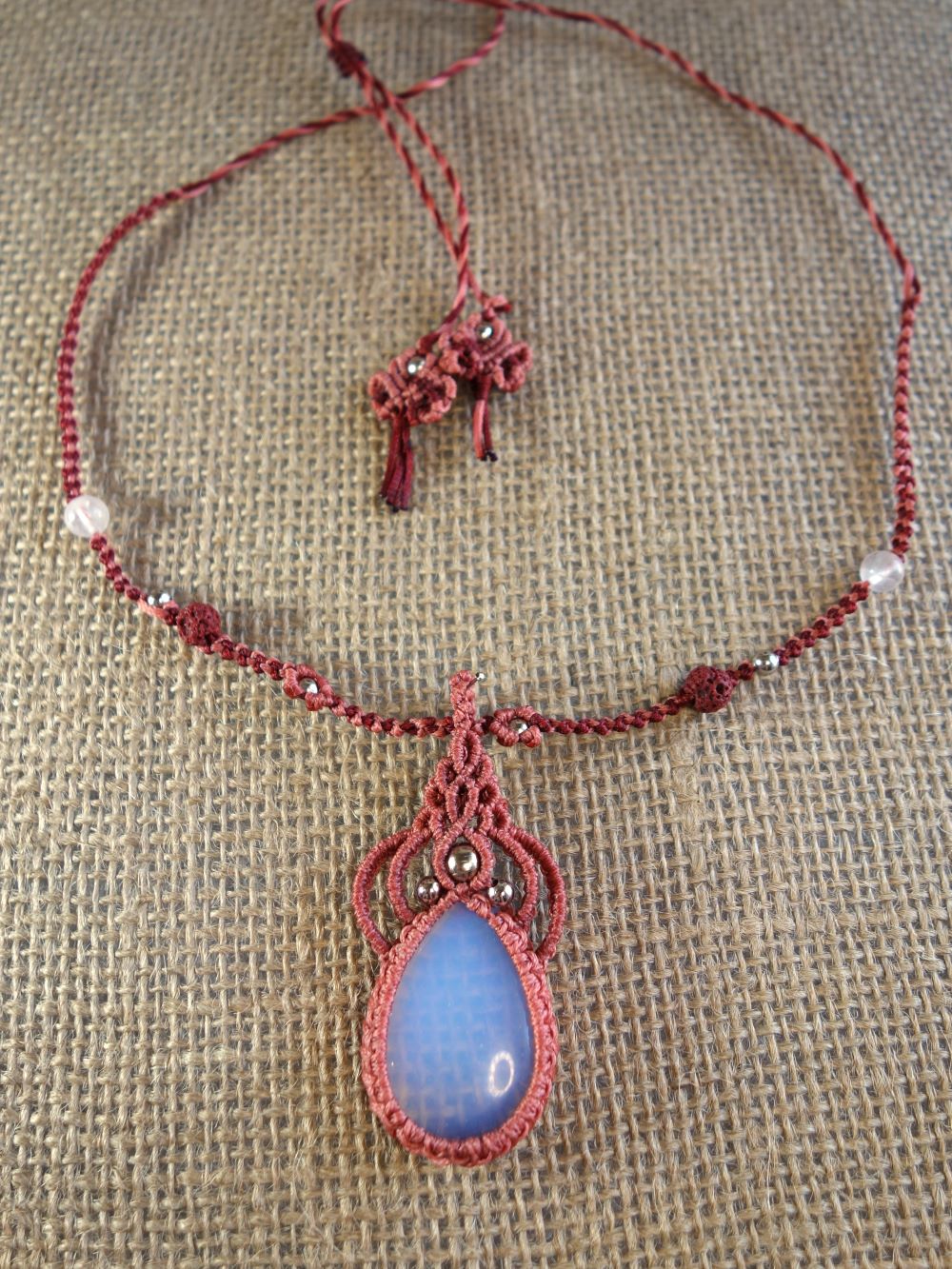 Opal Tear- Xειροποίητο μακραμε κολιέ με οπάλιο δάκρυ - Image 2