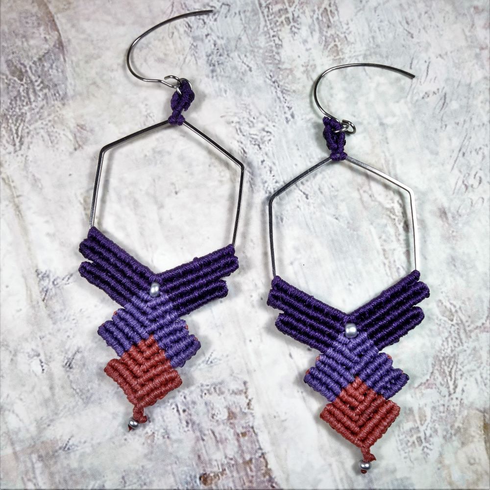 Χειροποίητα μακραμε σκουλαρίκια με γεωμετρικό κρίκο - Image 3