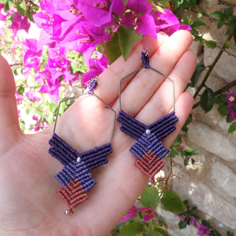 Χειροποίητα μακραμε σκουλαρίκια με γεωμετρικό κρίκο - Image 2