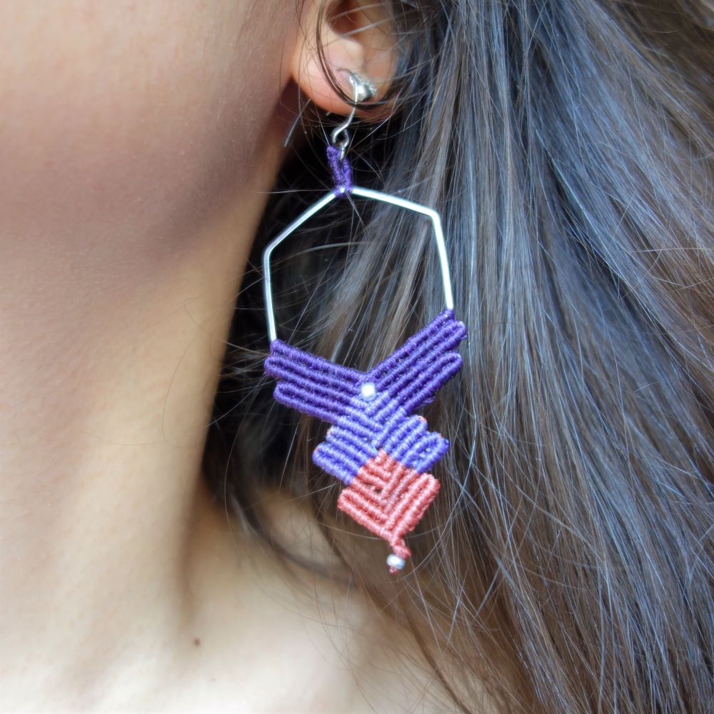 Χειροποίητα μακραμε σκουλαρίκια με γεωμετρικό κρίκο - Image 4