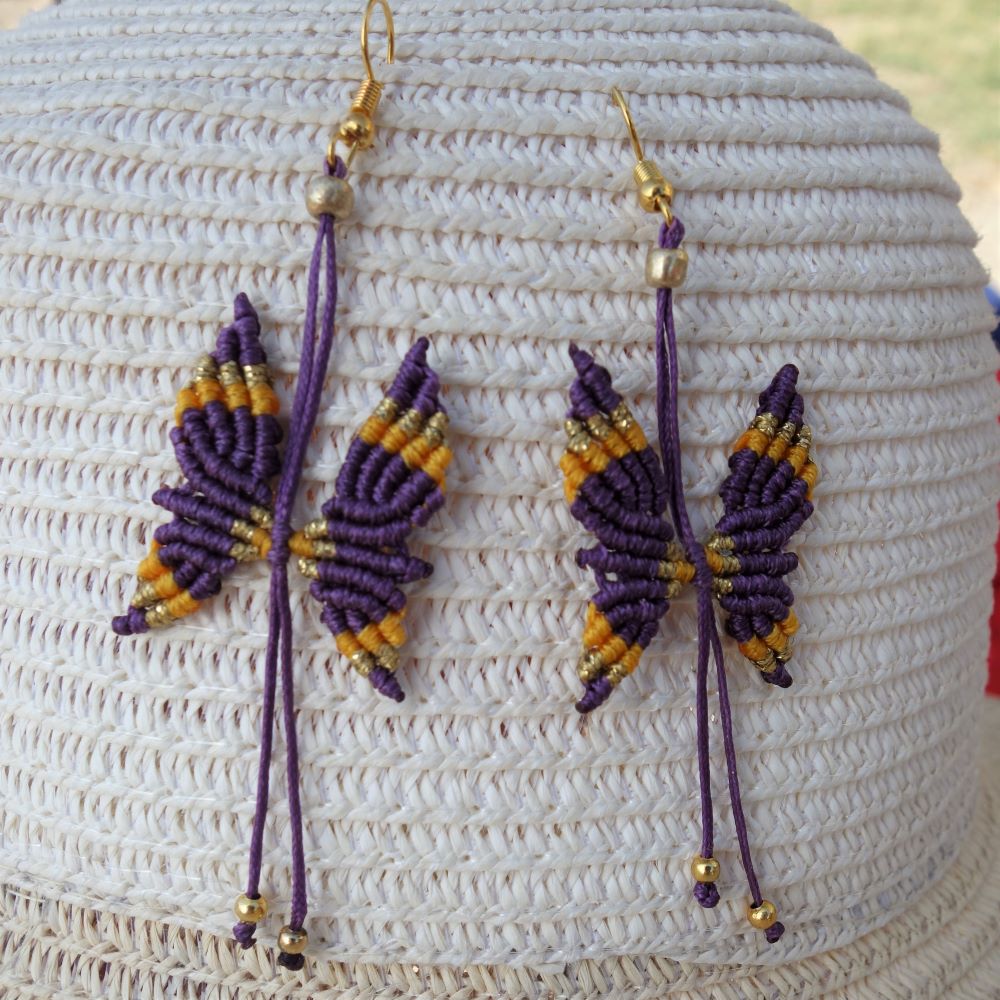 Butterfly Flow - Μακραμε σκουλαρίκια σε μωβ και πορτοκαλί - Image 3