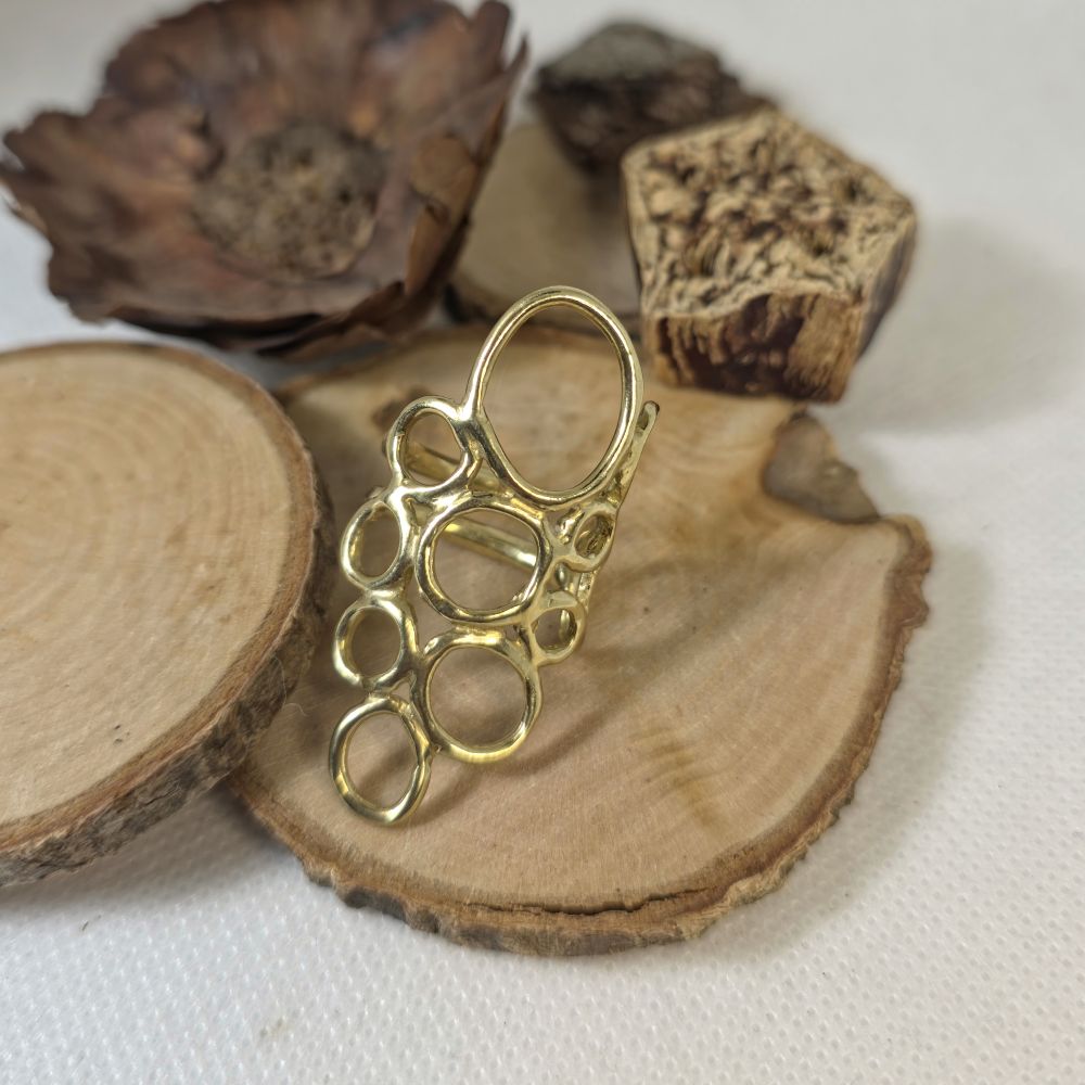Golden Cells – Χειροποίητο ορειχάλκινο δαχτυλίδι οργανικού σχεδίου - Image 6
