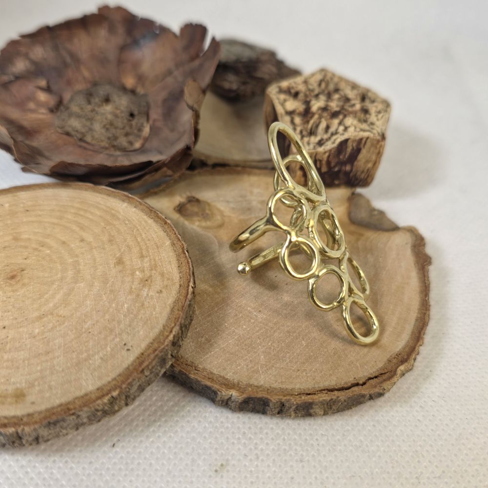 Golden Cells – Χειροποίητο ορειχάλκινο δαχτυλίδι οργανικού σχεδίου - Image 5