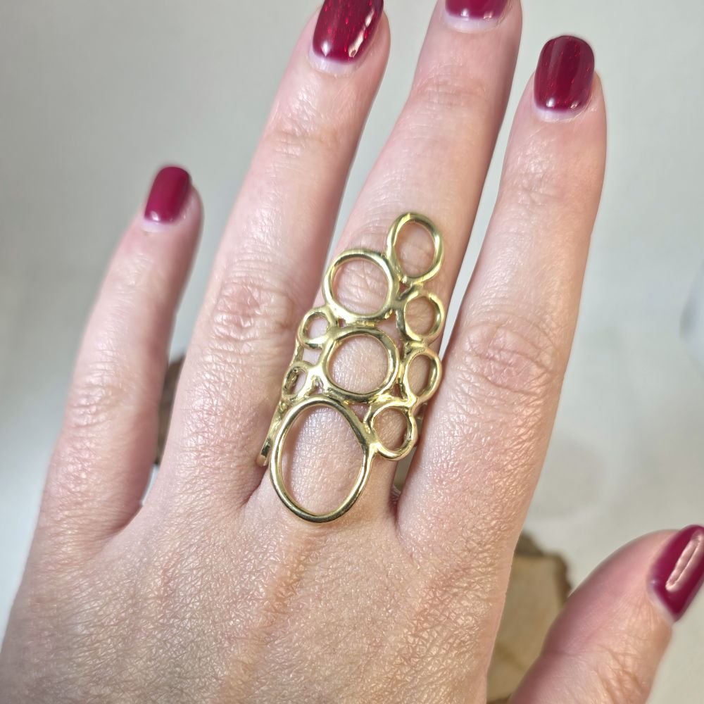 Golden Cells – Χειροποίητο ορειχάλκινο δαχτυλίδι οργανικού σχεδίου - Image 2