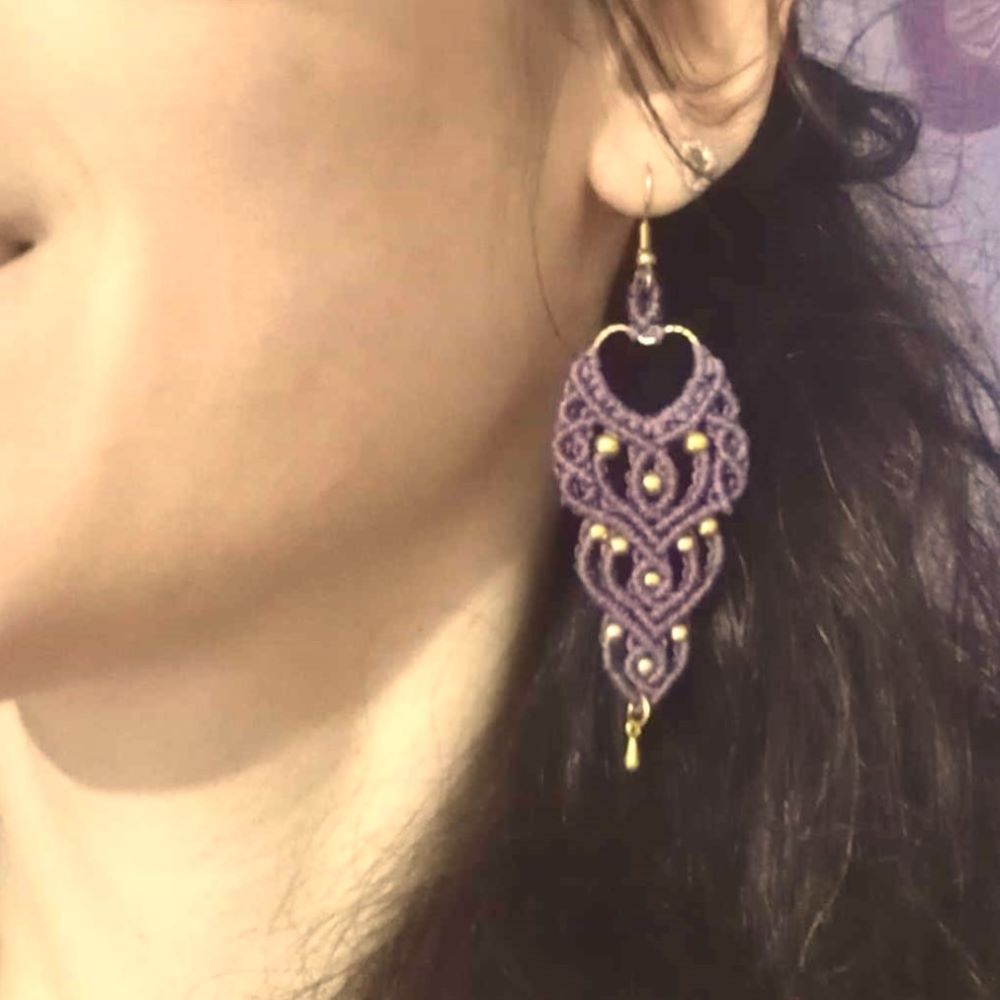 Purple Weave-Χειροποίητα μακραμε σκουλαρίκια σε μωβ απόχρωση - Image 4