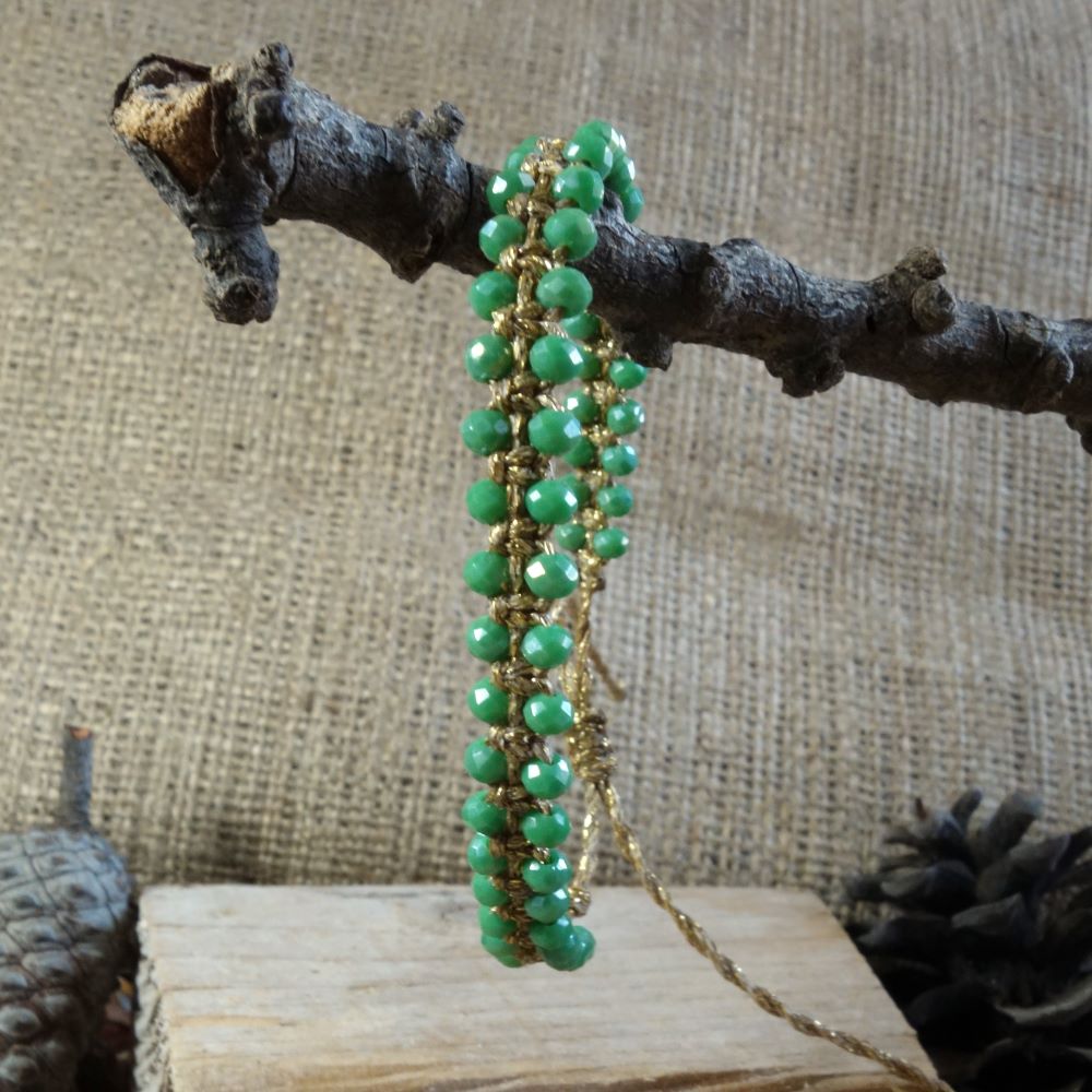 Emerald Thread- Χειροποίητο μακραμε βραχιόλι με πράσινα κρυσταλλάκια - Image 2