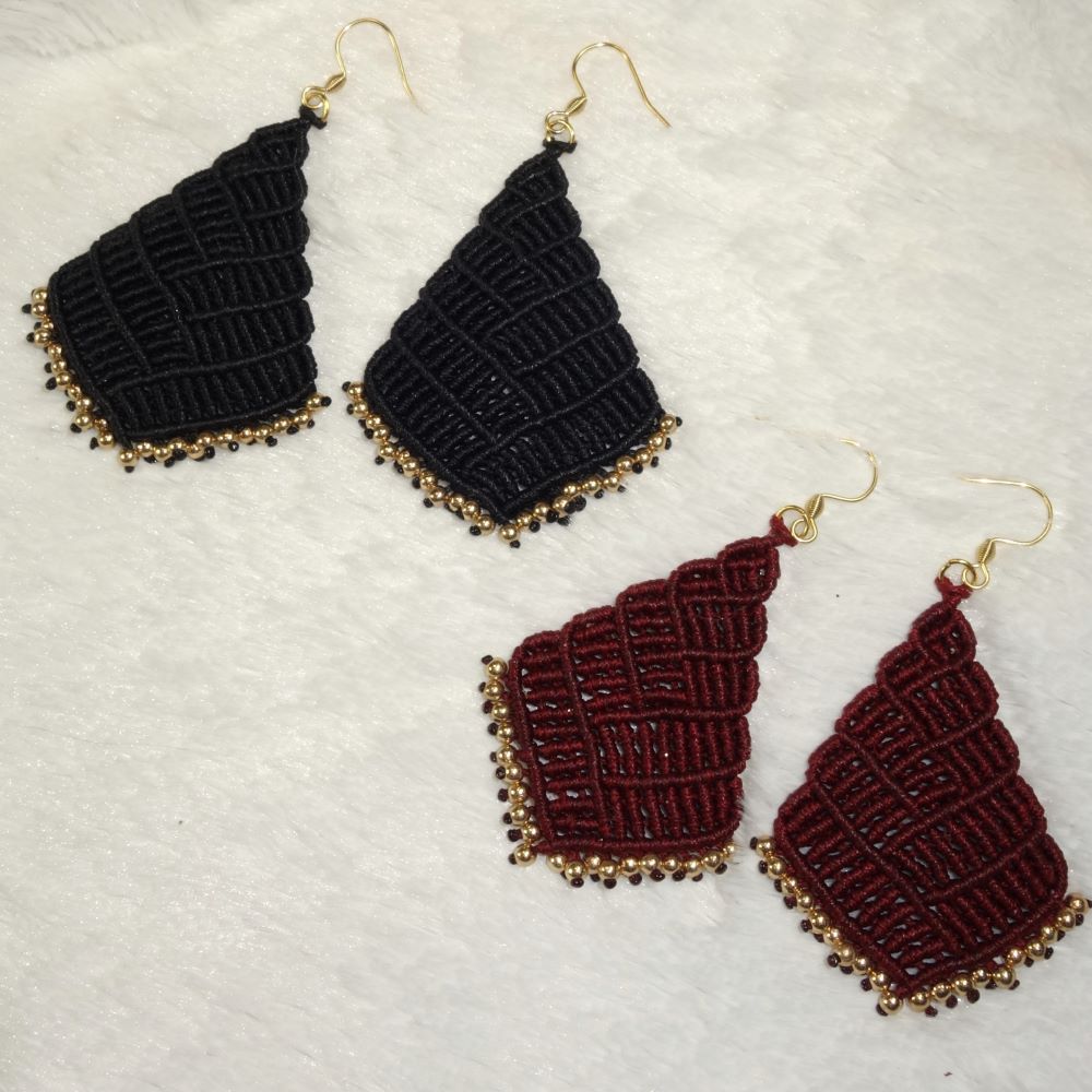 Weave Geometry Earrings – Χειροποίητα μακραμε σκουλαρίκια με γεωμετρική πλέξη - Image 4