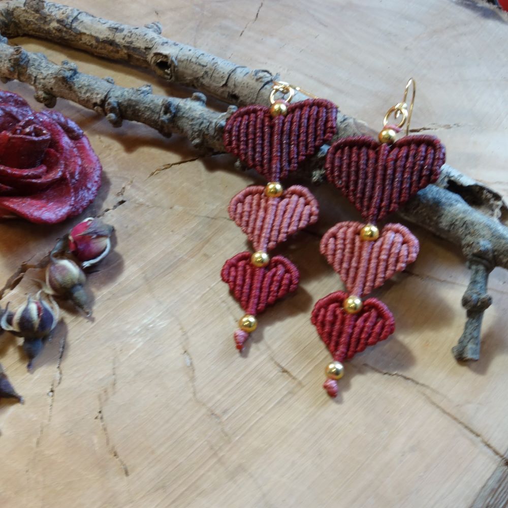 Heartbeat Colors – Χειροποίητα μακραμε σκουλαρίκια καρδιές - Image 3