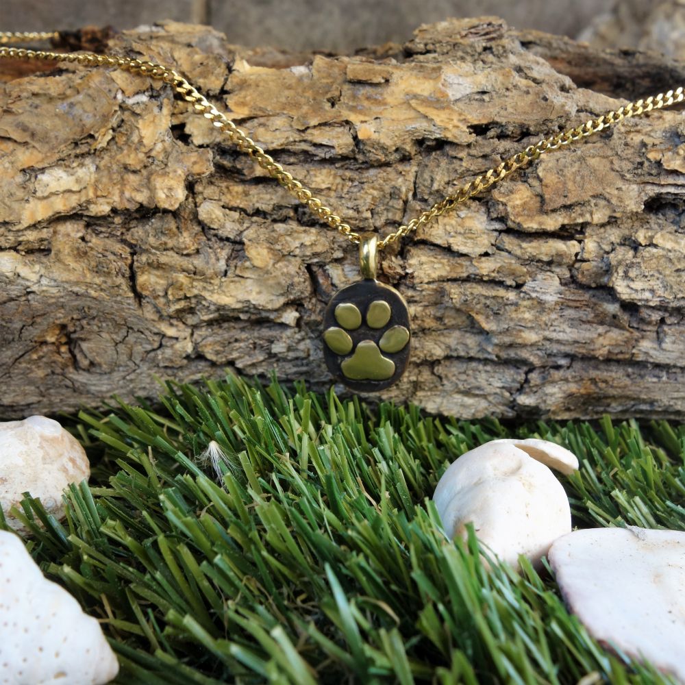 Golden Paw – Χειροποίητο κολιε από ορείχαλκο με πατουσάκι και πατίνα - Image 4