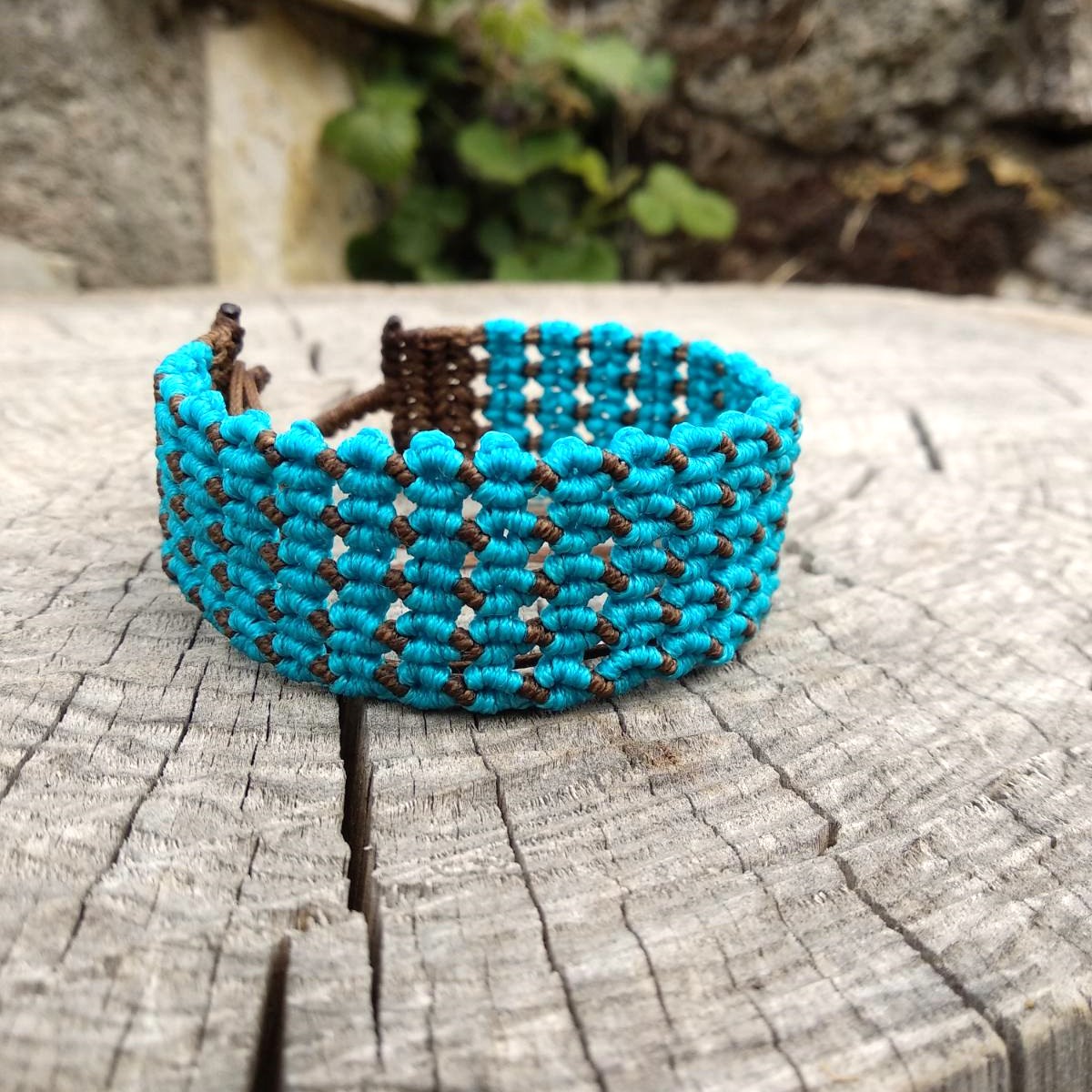 Aqua Spirit- Χειροποίητο μακραμe βραχιόλι σε τιρκουάζ και καφέ - Image 3