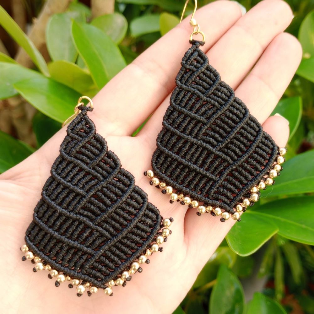 Weave Geometry Earrings – Χειροποίητα μακραμε σκουλαρίκια με γεωμετρική πλέξη - Image 3
