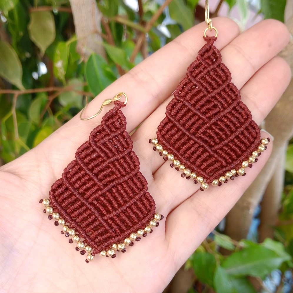 Weave Geometry Earrings – Χειροποίητα μακραμε σκουλαρίκια με γεωμετρική πλέξη - Image 2