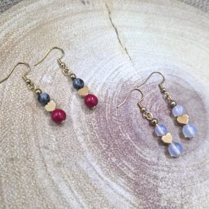 Χειροποίητα σκουλαρίκια με ημιπολύτιμες πέτρες και καρδιά αιματίτη με ατσάλινα γαντζάκια