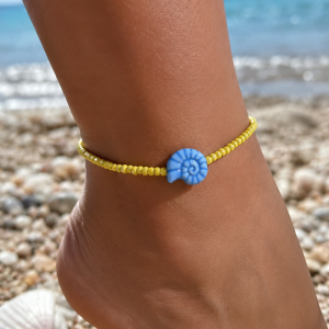 Anklet Γαλάζιο Κοχύλι-Χειροποίητο anklet με κεραμικό κοχύλι