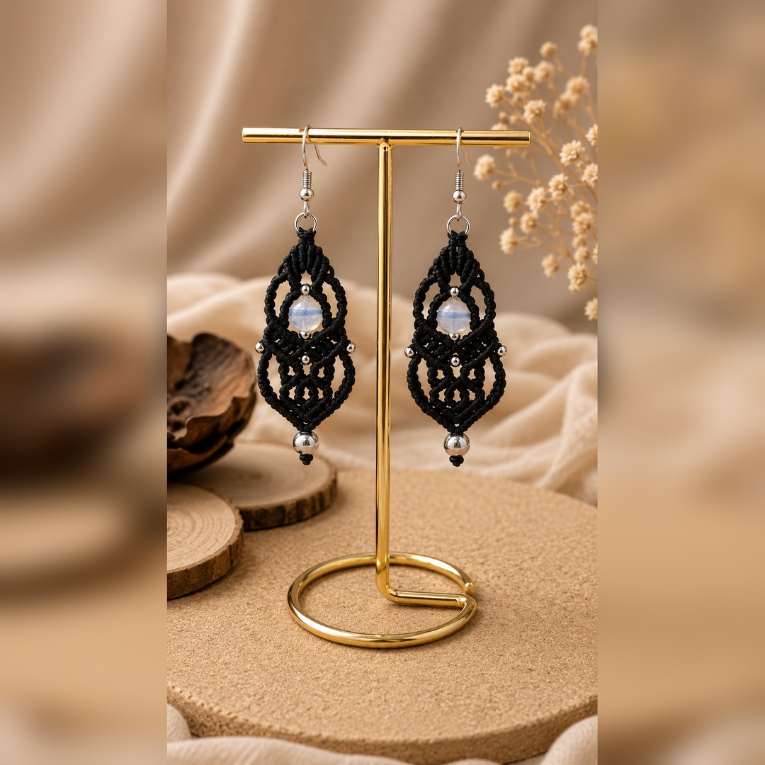 Silver Moon Macramé Earrings | Χειροποίητα Μακραμέ Σκουλαρίκια - Image 4