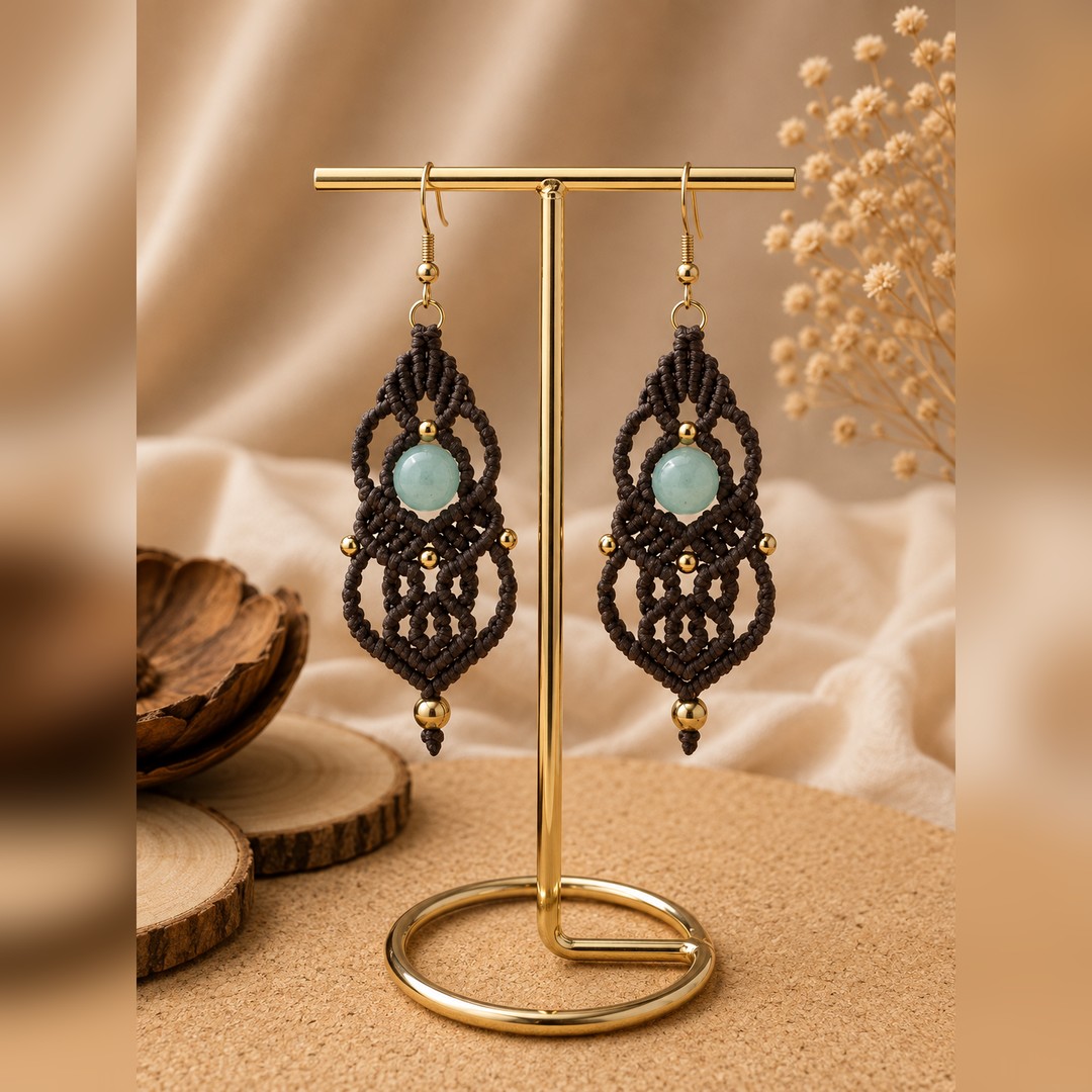 Golden Soul Macramé Earrings | Χειροποίητα Μακραμέ Σκουλαρίκια - Image 6