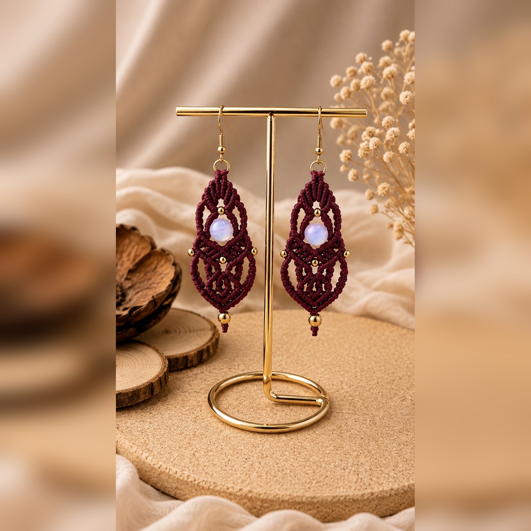 Golden Soul Macramé Earrings | Χειροποίητα Μακραμέ Σκουλαρίκια - Image 4