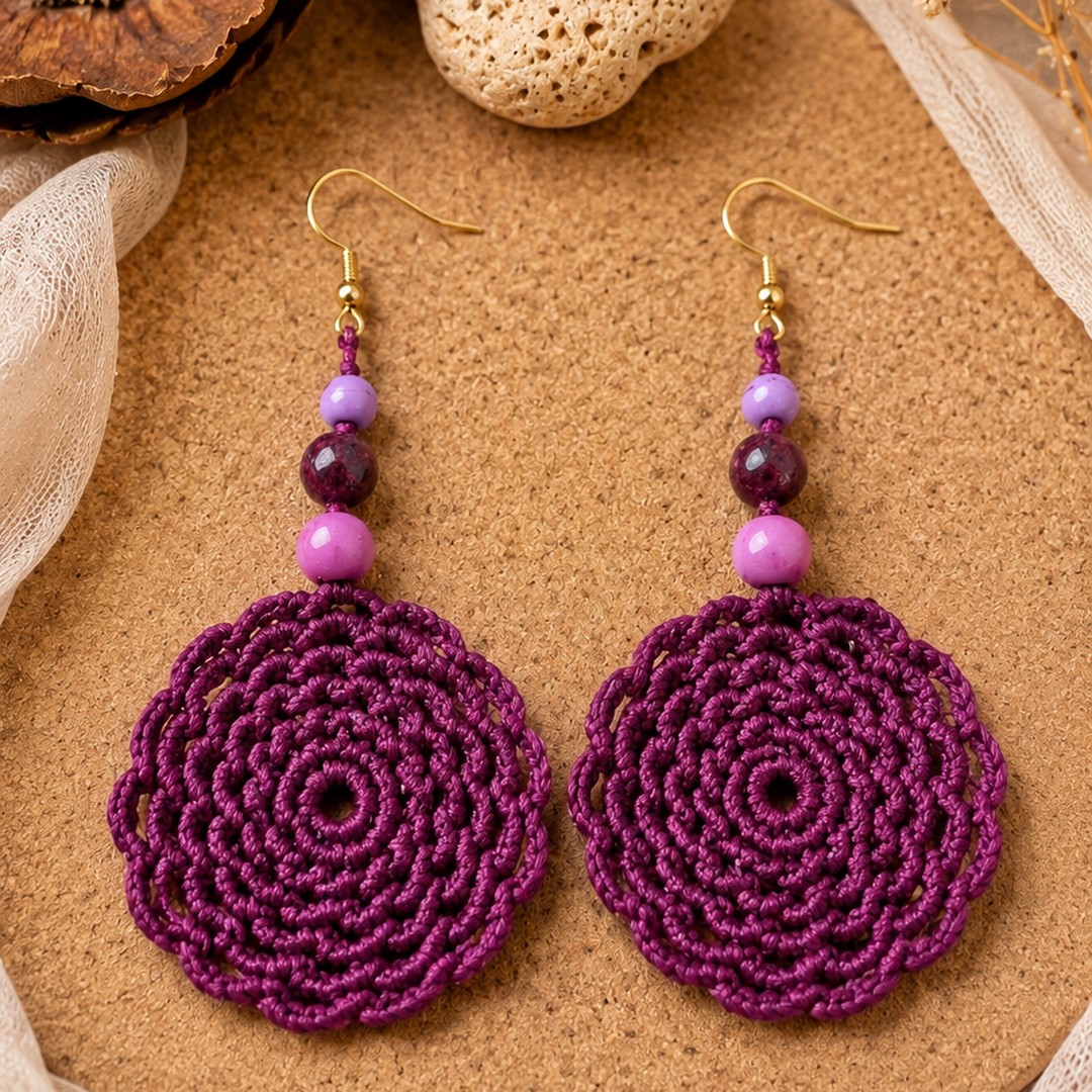 Selene Macramé Earrings | Χειροποίητα Μακραμέ Σκουλαρίκια με Ημιπολύτιμες Πέτρες - Image 2