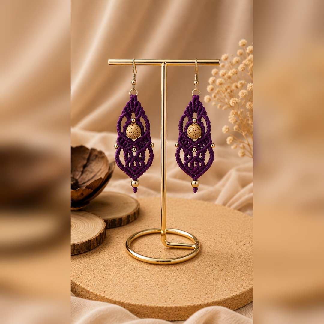 Golden Soul Macramé Earrings | Χειροποίητα Μακραμέ Σκουλαρίκια - Image 5