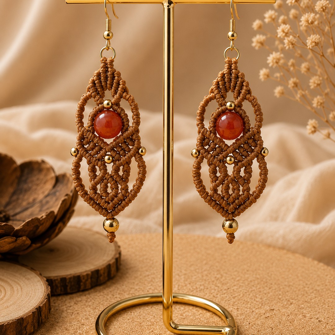 Golden Soul Macramé Earrings | Χειροποίητα Μακραμέ Σκουλαρίκια - Image 2